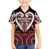 Custom Aotearoa Ngapuhi Family Matching Tank Maxi Dress and Hawaiian Shirt Maori Tribal Pattern LT05 Son's Shirt Red - Polynesian Pride