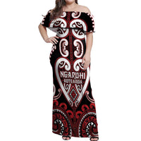 Custom Aotearoa Ngapuhi Off Shoulder Maxi Dress Maori Tribal Pattern LT05 Women Red - Polynesian Pride