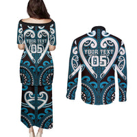 Custom Aotearoa Ngati Porou Couples Matching Puletasi and Long Sleeve Button Shirt Maori Tribal Pattern LT05 - Polynesian Pride