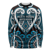 Custom Aotearoa Ngati Porou Long Sleeve Shirt Maori Tribal Pattern LT05 Unisex Blue - Polynesian Pride
