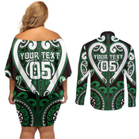 Custom Aotearoa Ngai Tahu Couples Matching Off Shoulder Short Dress and Long Sleeve Button Shirt Maori Tribal Pattern LT05 - Polynesian Pride