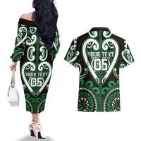 Custom Aotearoa Ngai Tahu Couples Matching Off The Shoulder Long Sleeve Dress and Hawaiian Shirt Maori Tribal Pattern LT05 - Polynesian Pride