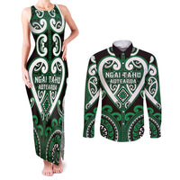 Custom Aotearoa Ngai Tahu Couples Matching Tank Maxi Dress and Long Sleeve Button Shirt Maori Tribal Pattern LT05 Green - Polynesian Pride