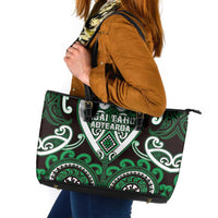 Aotearoa Ngai Tahu Leather Tote Bag Maori Tribal Pattern LT05 Green - Polynesian Pride