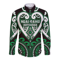 Custom Aotearoa Ngai Tahu Long Sleeve Button Shirt Maori Tribal Pattern LT05 Unisex Green - Polynesian Pride