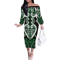 Custom Aotearoa Ngai Tahu Off The Shoulder Long Sleeve Dress Maori Tribal Pattern