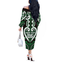 Custom Aotearoa Ngai Tahu Off The Shoulder Long Sleeve Dress Maori Tribal Pattern
