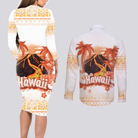Hawaiian Volcano Lava Flow Couples Matching Long Sleeve Bodycon Dress and Long Sleeve Button Shirt With Hawaiian Tapa Pattern LT05 - Polynesian Pride