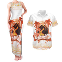 Hawaiian Volcano Lava Flow Couples Matching Tank Maxi Dress and Hawaiian Shirt With Hawaiian Tapa Pattern LT05 Orange - Polynesian Pride