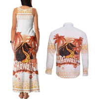 Hawaiian Volcano Lava Flow Couples Matching Tank Maxi Dress and Long Sleeve Button Shirt With Hawaiian Tapa Pattern LT05 - Polynesian Pride