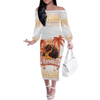Hawaiian Volcano Lava Flow Family Matching Off The Shoulder Long Sleeve Dress and Hawaiian Shirt With Hawaiian Tapa Pattern