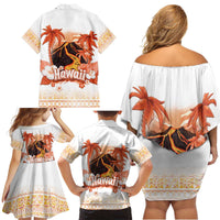 Hawaiian Volcano Lava Flow Family Matching Off Shoulder Short Dress and Hawaiian Shirt With Hawaiian Tapa Pattern LT05 - Polynesian Pride