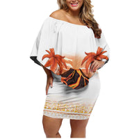 Hawaiian Volcano Lava Flow Family Matching Off Shoulder Short Dress and Hawaiian Shirt With Hawaiian Tapa Pattern LT05 Mom's Dress Orange - Polynesian Pride