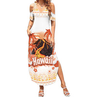 Hawaiian Volcano Lava Flow Summer Maxi Dress With Hawaiian Tapa Pattern LT05 Women Orange - Polynesian Pride