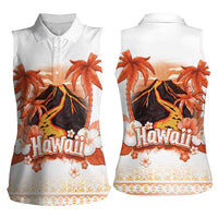 Hawaiian Volcano Lava Flow Women Sleeveless Polo Shirt With Hawaiian Tapa Pattern
