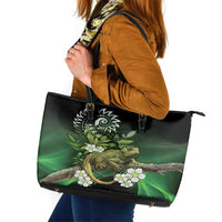 Aotearoa New Zealand Tuatara Leather Tote Bag Maori Koru Art LT05 Green - Polynesian Pride