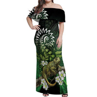Aotearoa New Zealand Tuatara Off Shoulder Maxi Dress Maori Koru Art
