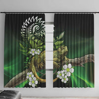 Aotearoa New Zealand Tuatara Window Curtain Maori Koru Art LT05 With Hooks Green - Polynesian Pride