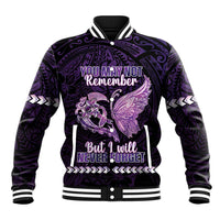 Personalised Alzheimer's Awareness Baseball Jacket You May Not Remember But I Will Never Forget LT05 Unisex Purple - Polynesian Pride