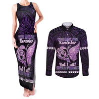 Personalised Alzheimer's Awareness Couples Matching Tank Maxi Dress and Long Sleeve Button Shirt You May Not Remember But I Will Never Forget LT05 Purple - Polynesian Pride