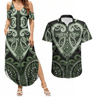 Custom Aotearoa Ngati Awa Couples Matching Summer Maxi Dress and Hawaiian Shirt Maori Tribal Pattern LT05 Green - Polynesian Pride