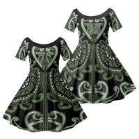 Custom Aotearoa Ngati Awa Family Matching Puletasi and Hawaiian Shirt Maori Tribal Pattern LT05 Daughter's Dress Green - Polynesian Pride