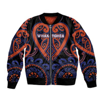 Custom Aotearoa Whakatohea Bomber Jacket Maori Tribal Pattern LT05 Unisex Navy - Polynesian Pride