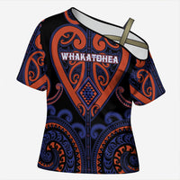 Custom Aotearoa Whakatohea Cross Shoulder Shirt Maori Tribal Pattern LT05 Female Navy - Polynesian Pride