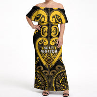 Custom Aotearoa Ngati Whatua Off Shoulder Maxi Dress Maori Tribal Pattern LT05 Women Yellow - Polynesian Pride