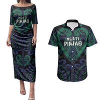 Custom Aotearoa Ngati Pikiao Couples Matching Puletasi and Hawaiian Shirt Maori Tribal Pattern LT05 Green - Polynesian Pride