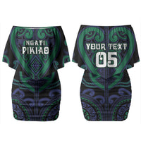 Custom Aotearoa Ngati Pikiao Family Matching Off Shoulder Short Dress and Hawaiian Shirt Maori Tribal Pattern LT05 Mom's Dress Green - Polynesian Pride