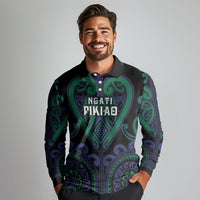 Custom Aotearoa Ngati Pikiao Long Sleeve Polo Shirt Maori Tribal Pattern LT05 - Polynesian Pride