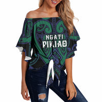 Custom Aotearoa Ngati Pikiao Off Shoulder Wrap Waist Top Maori Tribal Pattern LT05 Green - Polynesian Pride
