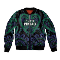 Custom Aotearoa Ngati Pikiao Sleeve Zip Bomber Jacket Maori Tribal Pattern LT05 Unisex Green - Polynesian Pride