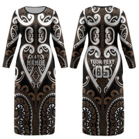 Custom Aotearoa Kati Mamoe Couples Matching Long Sleeve Bodycon Dress and Hawaiian Shirt Maori Tribal Pattern LT05 - Polynesian Pride