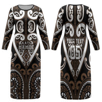 Custom Aotearoa Kati Mamoe Family Matching Long Sleeve Bodycon Dress and Hawaiian Shirt Maori Tribal Pattern LT05 Mom's Dress Brown - Polynesian Pride