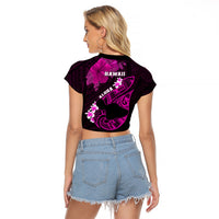 Hawaii Maui Raglan Cropped T Shirt Polynesian Fish Hook Hibiscus Pink Version LT05 - Polynesian Pride