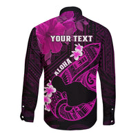 Personalized Hawaii Maui Long Sleeve Button Shirt Polynesian Fish Hook Hibiscus Pink Version LT05 - Polynesian Pride