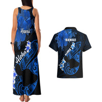 Hawaii Maui Couples Matching Tank Maxi Dress and Hawaiian Shirt Polynesian Fish Hook Hibiscus Blue Version LT05 - Polynesian Pride