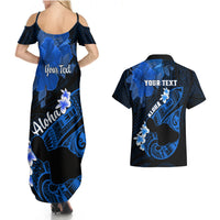 Personalized Hawaii Maui Couples Matching Summer Maxi Dress and Hawaiian Shirt Polynesian Fish Hook Hibiscus Blue Version LT05 - Polynesian Pride