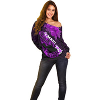 Hawaii Maui Off Shoulder Sweater Polynesian Fish Hook Hibiscus Purple Version LT05 - Polynesian Pride