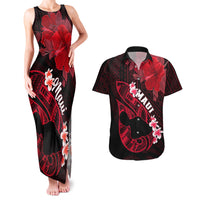 Hawaii Maui Couples Matching Tank Maxi Dress and Hawaiian Shirt Polynesian Fish Hook Hibiscus Red Version LT05 Red - Polynesian Pride