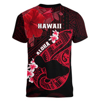 Hawaii Maui Women V Neck T Shirt Polynesian Fish Hook Hibiscus Red Version LT05 - Polynesian Pride