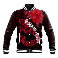 Personalized Hawaii Maui Baseball Jacket Polynesian Fish Hook Hibiscus Red Version LT05 Unisex Red - Polynesian Pride