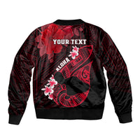 Personalized Hawaii Maui Sleeve Zip Bomber Jacket Polynesian Fish Hook Hibiscus Red Version LT05 - Polynesian Pride