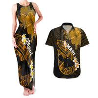 Hawaii Maui Couples Matching Tank Maxi Dress and Hawaiian Shirt Polynesian Fish Hook Hibiscus Gold Version LT05 Gold - Polynesian Pride