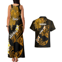 Hawaii Maui Couples Matching Tank Maxi Dress and Hawaiian Shirt Polynesian Fish Hook Hibiscus Gold Version LT05 - Polynesian Pride
