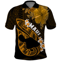 Hawaii Maui Polo Shirt Polynesian Fish Hook Hibiscus Gold Version LT05 Gold - Polynesian Pride