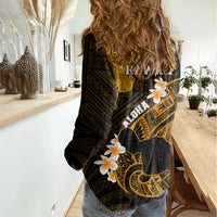 Hawaii Maui Women Casual Shirt Polynesian Fish Hook Hibiscus Gold Version LT05 - Polynesian Pride