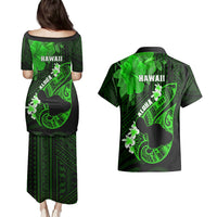 Hawaii Maui Couples Matching Puletasi Dress and Hawaiian Shirt Polynesian Fish Hook Hibiscus Green Version LT05 - Polynesian Pride